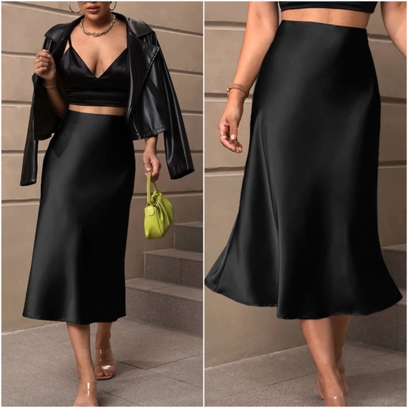 Luxe Zipper Satin Midi Slip Skirt - Picture 2 of 6